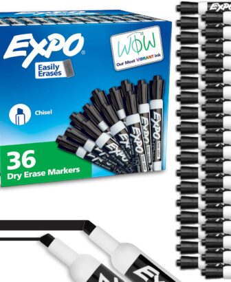 EXPO Dry Erase Markers, Low Odor Ink, Black, Chisel Tip, 36 Count - Easily Erases, Ideal for Classroom, Home, Office, Back to School, Teacher Supplies