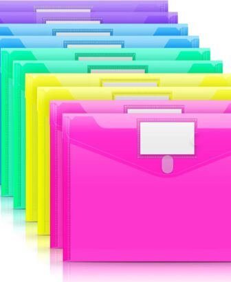 Sooez 10 Pack File Folders, Clear Poly Envelopes Plastic Folders A4 Pouch | Folder for Documents Letter A4 Size with Label Pocket, Teacher School Office Supplies Organization Storage, Assorted Color
